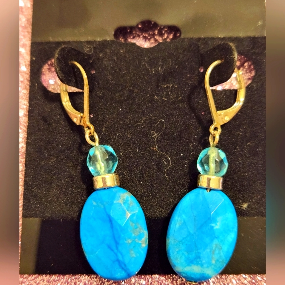 Aqua Blue Oval Earrings